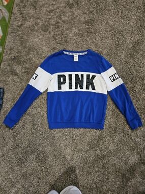 PINK Victoria's Secret Blue and White Logo Crewneck Sweatshirt